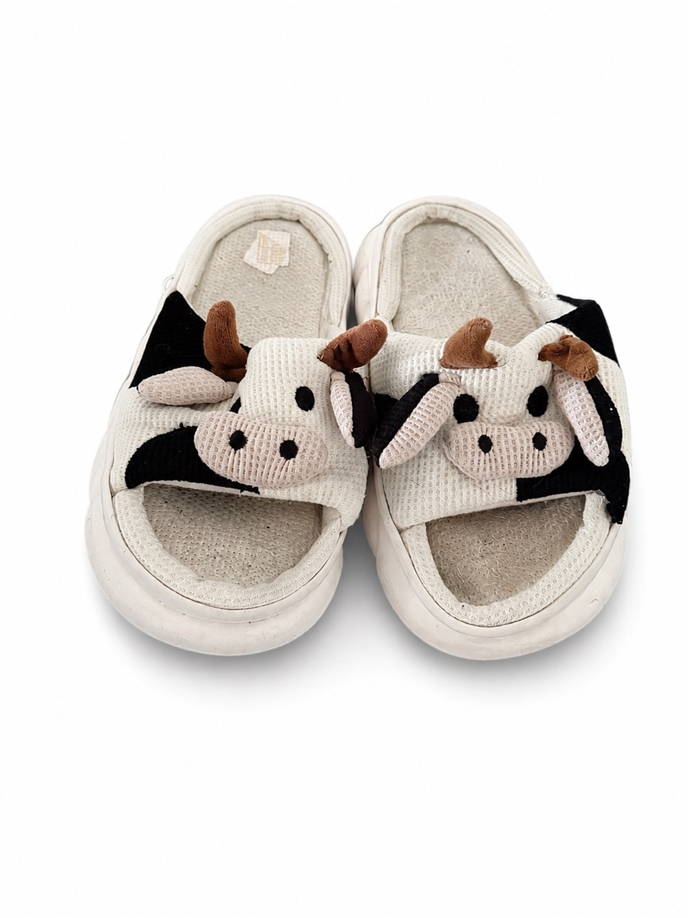 Kawaii Cow Slide Slippers Cream Black Novelty House Shoes